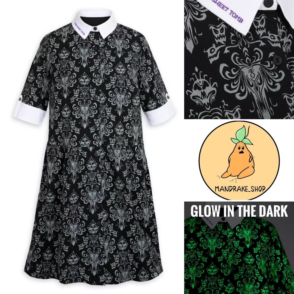 Disney Haunted Mansion Wallpaper Dress - Glow Flare Black Halloween 1X